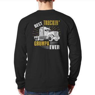 Mens Best Truckin' Grumpa Ever Tee Trucker Fathers Day Back Print Long Sleeve T-shirt | Mazezy