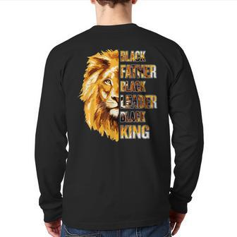 Mens Black Father King Fathers Day African American Lion Dad Back Print Long Sleeve T-shirt | Mazezy