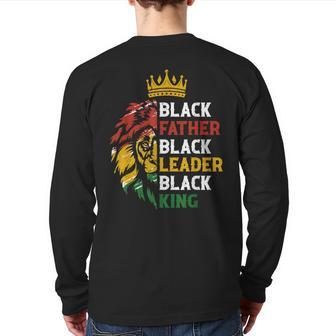 Mens Black Father Black Leader Black King Juneteenth Lion Dad Back Print Long Sleeve T-shirt | Mazezy CA