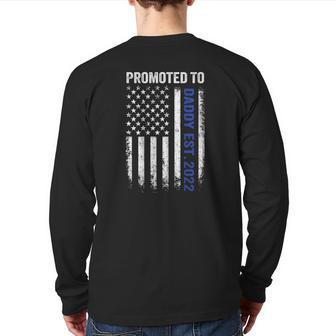 Mens Blue Line Promoted To Daddy 2022 Police Dad On Back Back Print Long Sleeve T-shirt | Mazezy