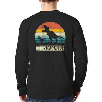 Mens Bonus Dadsaurusrex Dinosaur Bonus Dad Saurus Family Back Print Long Sleeve T-shirt | Mazezy