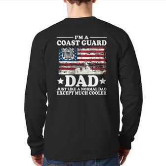 Mens Coast Guard Dad American Flag Military Family Back Print Long Sleeve T-shirt | Mazezy