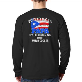 Mens Much Cooler Puerto Rican Papa Vintage Puerto Rico Flag Back Print Long Sleeve T-shirt | Mazezy
