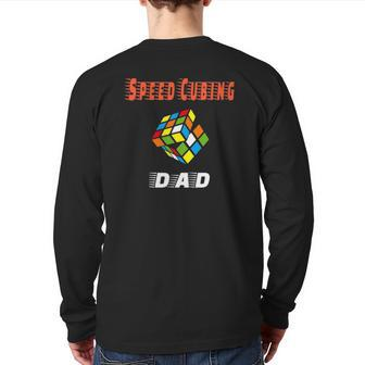 Mens Cubing Dad Speed Cubing Puzzle Graphic Back Print Long Sleeve T-shirt | Mazezy