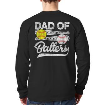 Mens Dad Of Ballers Fathers Day Baseball Softball Dad Coach Back Print Long Sleeve T-shirt | Mazezy