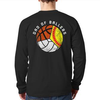 Mens Dad Of Ballers Softball Volleyball Basketball Dad Back Print Long Sleeve T-shirt | Mazezy