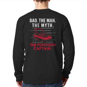 Mens Dad Man Myth Pontoon Captain Pontooning Boating Boat Back Print Long Sleeve T-shirt | Mazezy