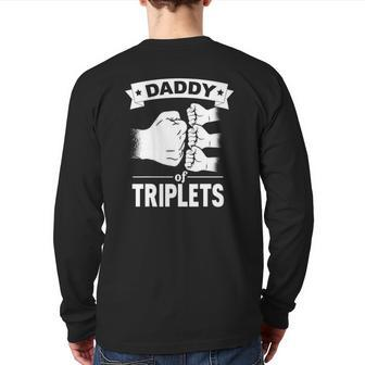 Mens Dad Of Triplets Daddy Father Pregnancy Announcemet Back Print Long Sleeve T-shirt | Mazezy