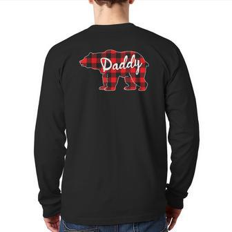 Mens Daddy Bear Buffalo Plaid Family Matching Father's Day Back Print Long Sleeve T-shirt | Mazezy
