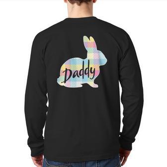 Mens Daddy Bunny Rabbit Pastel Plaid Father Dad Easter Back Print Long Sleeve T-shirt | Mazezy