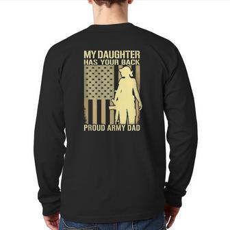 Mens My Daughter Has Your Back Proud Army Dad Military Father Back Print Long Sleeve T-shirt | Mazezy