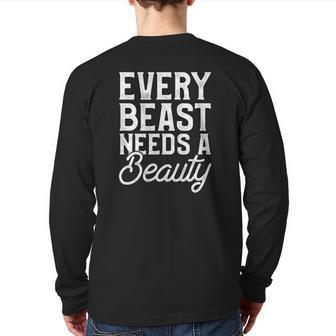 Mens Every Beast Needs A Beauty Matching Couple Weightlifting Back Print Long Sleeve T-shirt | Mazezy