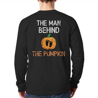 Mens Expecting The Man Behind The Pumpkin Halloween New Dad Back Print Long Sleeve T-shirt | Mazezy