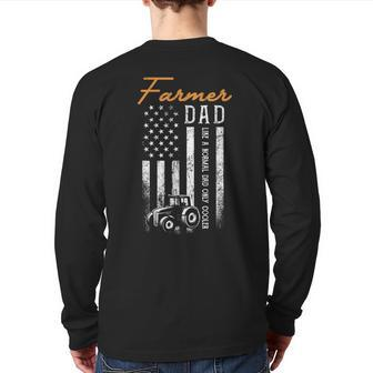 Mens Farmer Dad Like A Normal Dad Only Cooler Usa Flag Farming Back Print Long Sleeve T-shirt | Mazezy