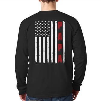 Mens Father's Day Best Dad Ever Usa American Flag Back Print Long Sleeve T-shirt | Mazezy