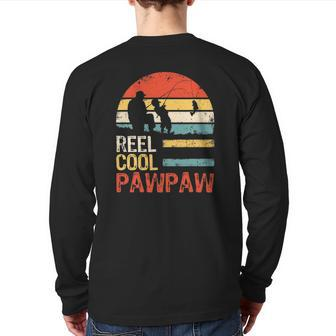 Mens Father's Day Fishing Reel Cool Pawpaw Back Print Long Sleeve T-shirt | Mazezy