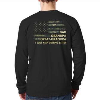 Mens Fathers Day From Grandkids Dad Grandpa Great Grandpa Back Print Long Sleeve T-shirt | Mazezy