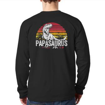 Mens Father's Day For Papa Papasaurus Dinosaurrex Grandpa Back Print Long Sleeve T-shirt | Mazezy