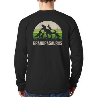 Mens Father's Day Grandpa Grandpasaurus Dinosaur 4 Kids Trex Back Print Long Sleeve T-shirt | Mazezy