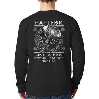 Mens Fathor Like A Dad Just Way Mightier Father’S Day Viking Back Print Long Sleeve T-shirt | Mazezy