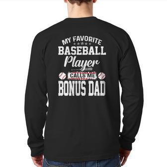 Mens My Favorite Baseball Player Calls Me Bonus Dad Bonus Back Print Long Sleeve T-shirt | Mazezy
