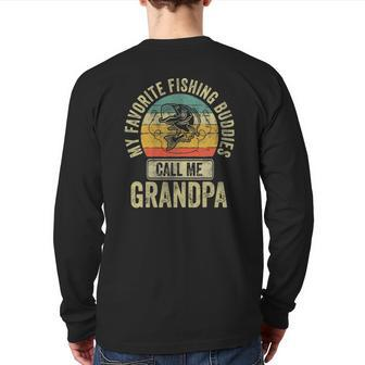Mens My Favorite Fishing Buddies Call Me Grandpa Fisherman Back Print Long Sleeve T-shirt | Mazezy
