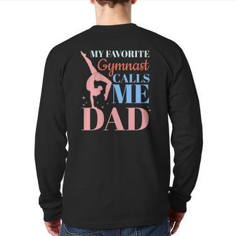 Mens My Favorite Gymnast Calls Me Dad Gymnastics Dad Back Print Long Sleeve T-shirt | Mazezy