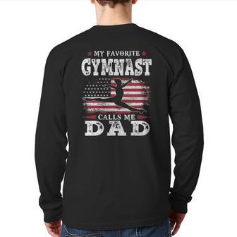 Mens My Favorite Gymnast Calls Me Dad Usa Flag Father's Day Back Print Long Sleeve T-shirt | Mazezy