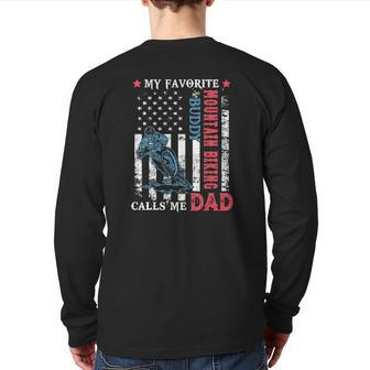 Mens My Favorite Mountain Biking Buddy Calls Me Dad Father's Day Back Print Long Sleeve T-shirt | Mazezy