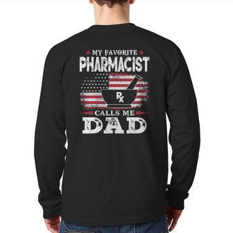 Mens My Favorite Pharmacist Calls Me Dad Usa Flag Father's Day Back Print Long Sleeve T-shirt | Mazezy