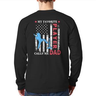 Mens Favorite Tee Ball Player Calls Me Dad Usa Flag Father's Day Back Print Long Sleeve T-shirt | Mazezy