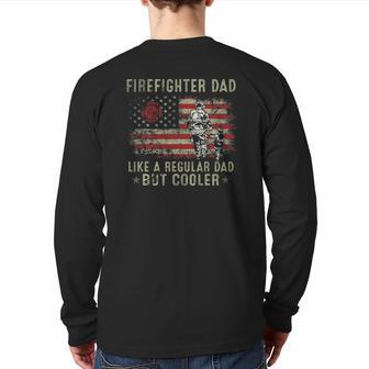 Mens Firefighter Dad Like Regular But Cooler Fireman Father's Day Back Print Long Sleeve T-shirt | Mazezy
