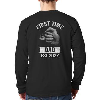 Mens First Time Dad Est 2022 S Pregnancy Announcement Daddy Back Print Long Sleeve T-shirt | Mazezy