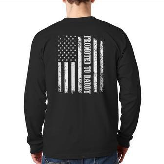 Mens First Time Dad Usa Flag Promoted To Daddy Back Print Long Sleeve T-shirt | Mazezy