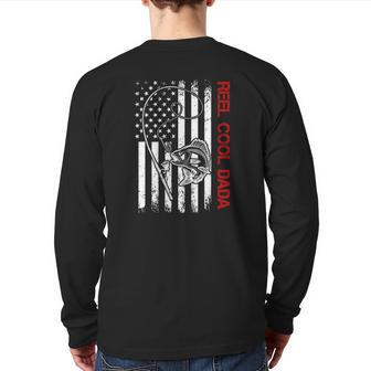 Mens Fishing Stuff For Fathers Day Reel Cool Dada American Flag Back Print Long Sleeve T-shirt | Mazezy