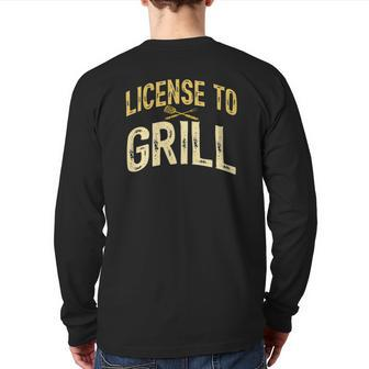 Mens Dad Loves Bbq License To Grill Meat Smoking Vintage Back Print Long Sleeve T-shirt | Mazezy