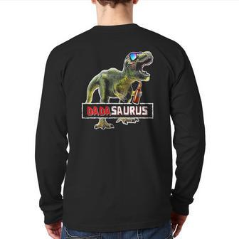 Mens Dadasaurus Rex Beer Fathers Day rex Dad Back Print Long Sleeve T-shirt | Mazezy