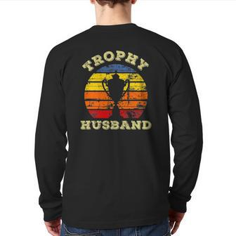 Mens Husband Dad Vintage Retro Sunset Trophy Fathers Day Back Print Long Sleeve T-shirt | Mazezy CA