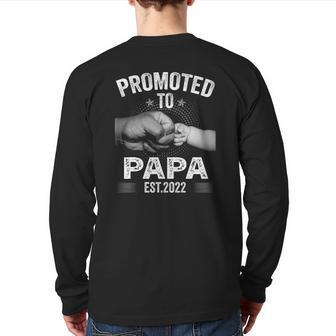 Mens Promoted To Papa Est2022 Retro New Papa Back Print Long Sleeve T-shirt | Mazezy