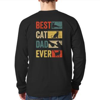 Mens Vintage Cat Daddy Tee Father's Day Best Cat Dad Ever Back Print Long Sleeve T-shirt | Mazezy