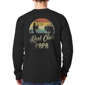 Mens Vintage Reel Cool Papa Fish Fishing Father's Day Back Print Long Sleeve T-shirt | Mazezy