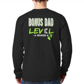 Mens Gaming Bonus Dad Level Unlocked Gamer Leveled Up Father's Back Print Long Sleeve T-shirt | Mazezy