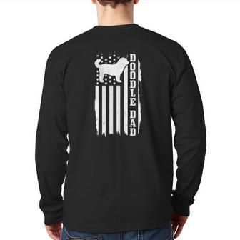 Mens Goldendoodle Dad Vintage American Flag Patriotic Doodle Dog Back Print Long Sleeve T-shirt | Mazezy