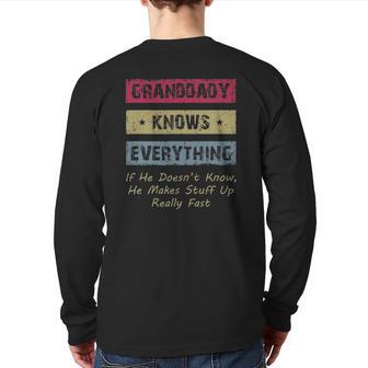 Mens Granddaddy Knows Everything Humor Saying Retro Grandpa Back Print Long Sleeve T-shirt | Mazezy
