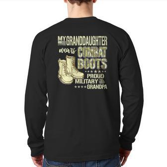 Mens My Granddaughter Wears Combat Boots Proud Military Grandpa Back Print Long Sleeve T-shirt | Mazezy