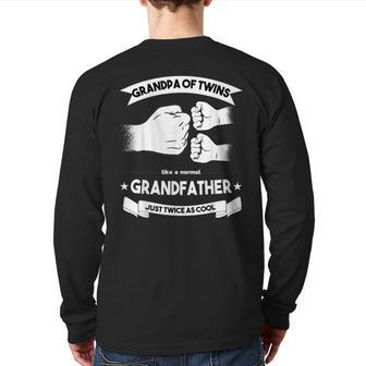 Mens Grandpa Of Twins Baby Announcement Party Twin Grandfather Back Print Long Sleeve T-shirt | Mazezy
