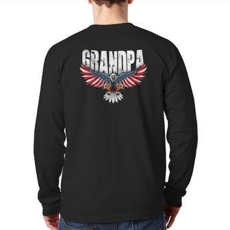 Mens Grandpa Vintage Usa Flag Bald Eagle Patriotic 4Th Of July Back Print Long Sleeve T-shirt | Mazezy CA
