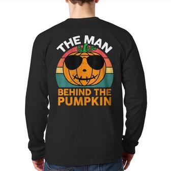 Mens Halloween Pregnancy Dad Costume The Man Behind The Pumpkin Back Print Long Sleeve T-shirt | Mazezy UK