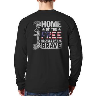 Mens Home Of The Free Because Of The Brave Proud Veteran Soldier Back Print Long Sleeve T-shirt | Mazezy