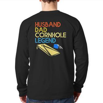 Mens Husband Dad Cornhole Legend Back Print Long Sleeve T-shirt | Mazezy